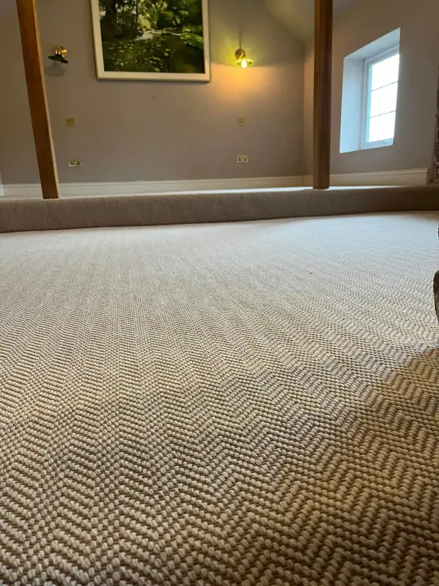 Textured carpet across a living space